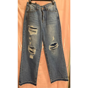 Patchwork Distressed Wide Leg